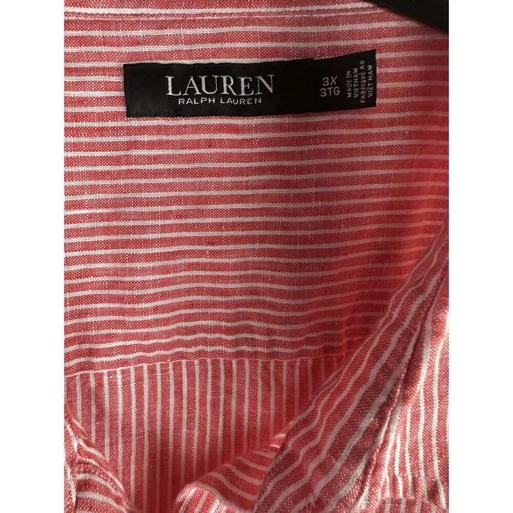 Lauren Ralph Lauren Striped Tie-Front Linen Shirt Red White Women's Plus Size 3X - Picture 8 of 10